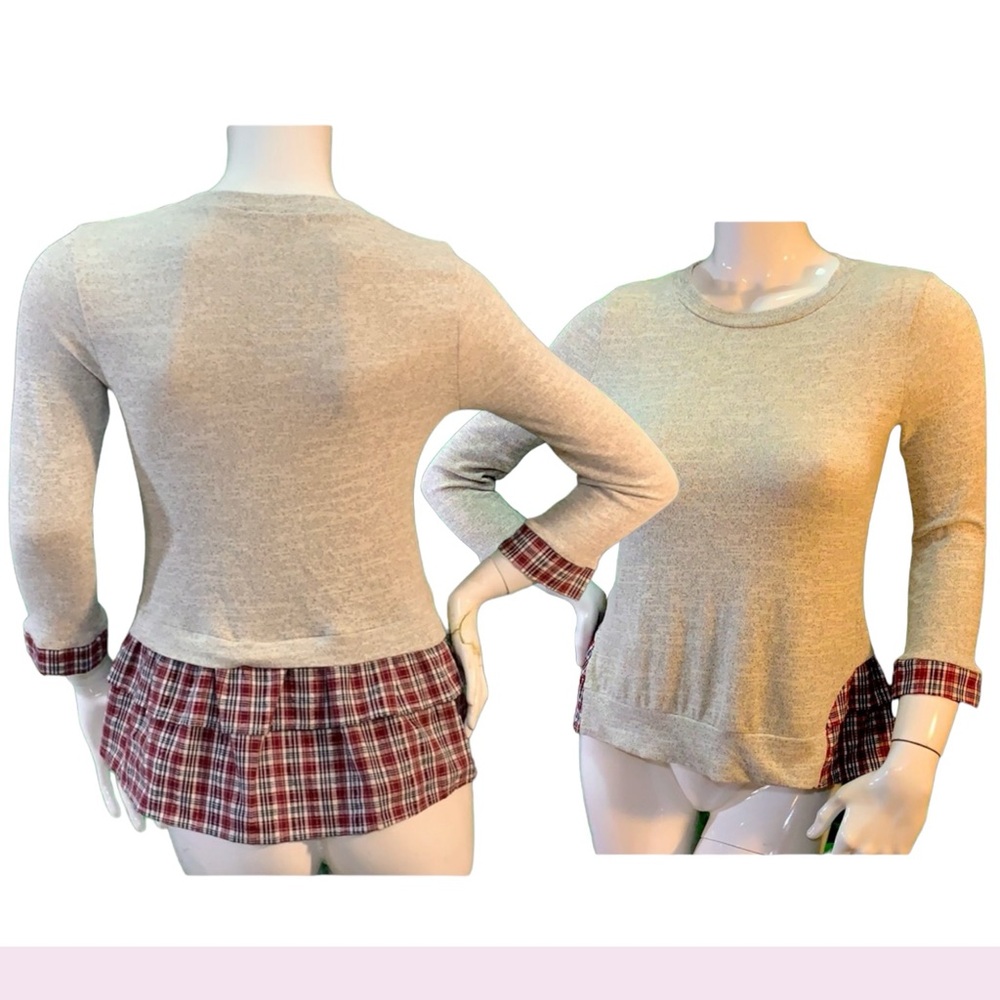 Le Lis M light Heather grey sweater blouse top red preppy chic stitchfix Md